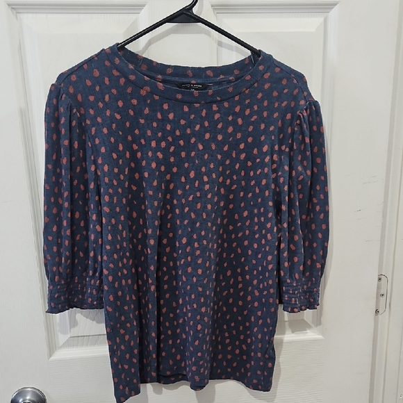 Lucky Brand Tops - Luck Brand‎ Women's Navy and Tan Polka Dot Top Size Large